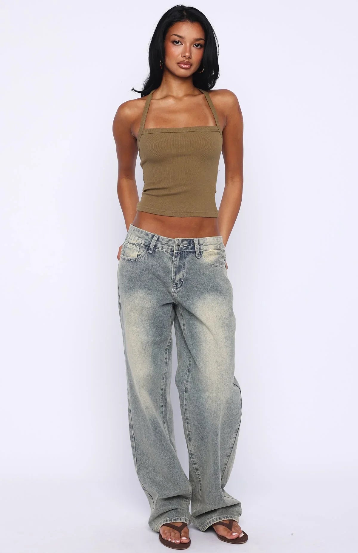 A Minute Later Ribbed Top Olive