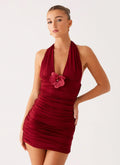 Abelia Halter Mini Dress - Maroon