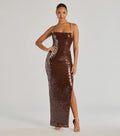 Naya Lace-Up High Slit Sequin Column Dress
