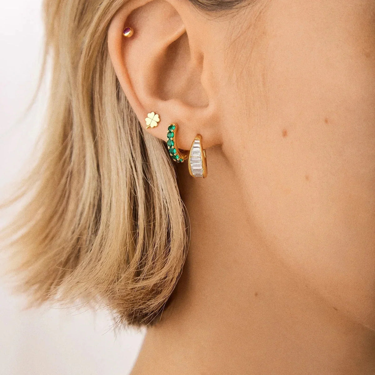 18K Gold Birthstone Huggie Earrings - Blue Zircon