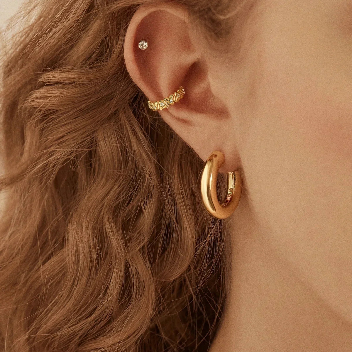 18K Gold Heart Ear Cuff - Heart