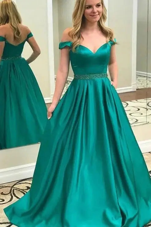 Princess Strapless Satin Pink Long Prom Dresses with Pocket Formal Evening Gowns