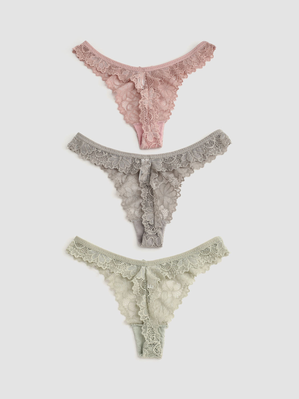 3pcs Floral Lace Mid Waist Thong