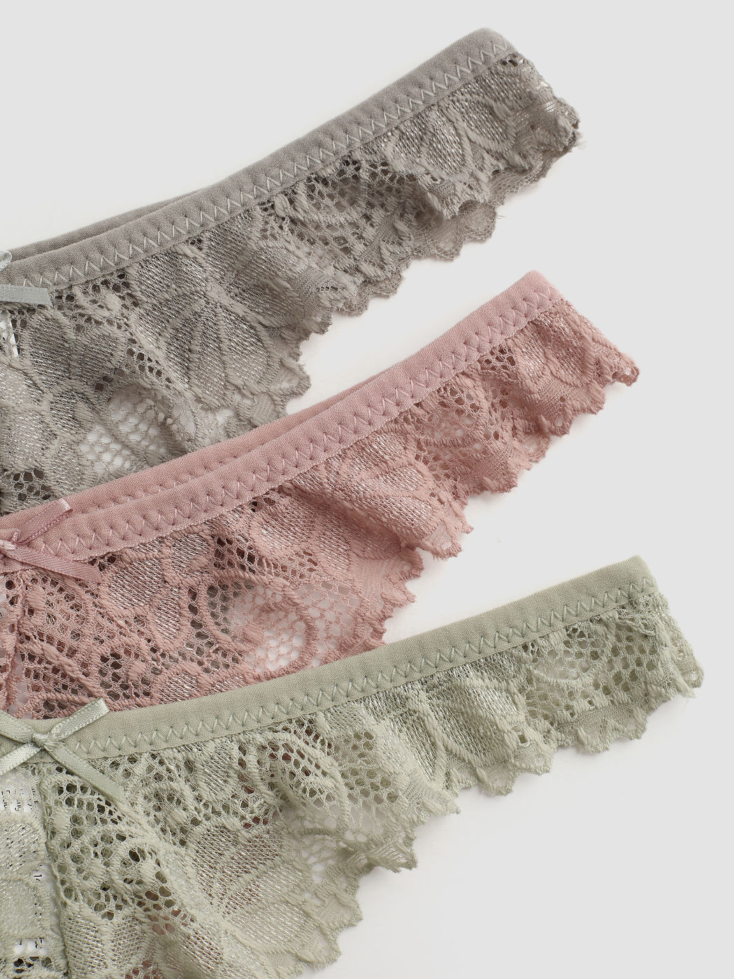 3pcs Floral Lace Mid Waist Thong