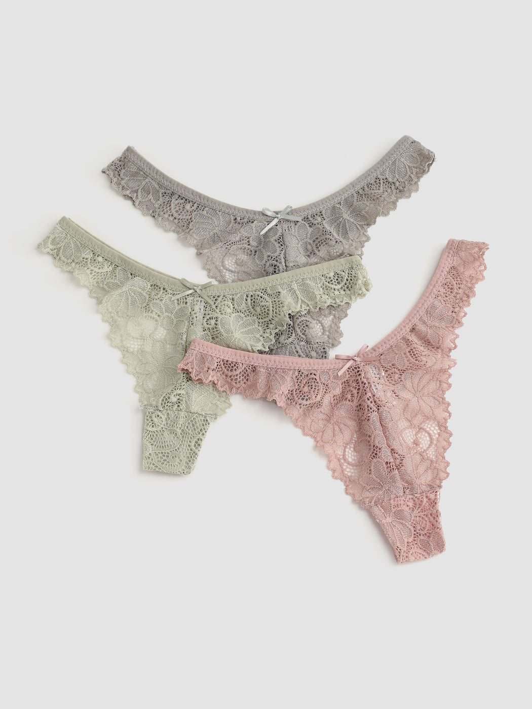 3pcs Floral Lace Mid Waist Thong