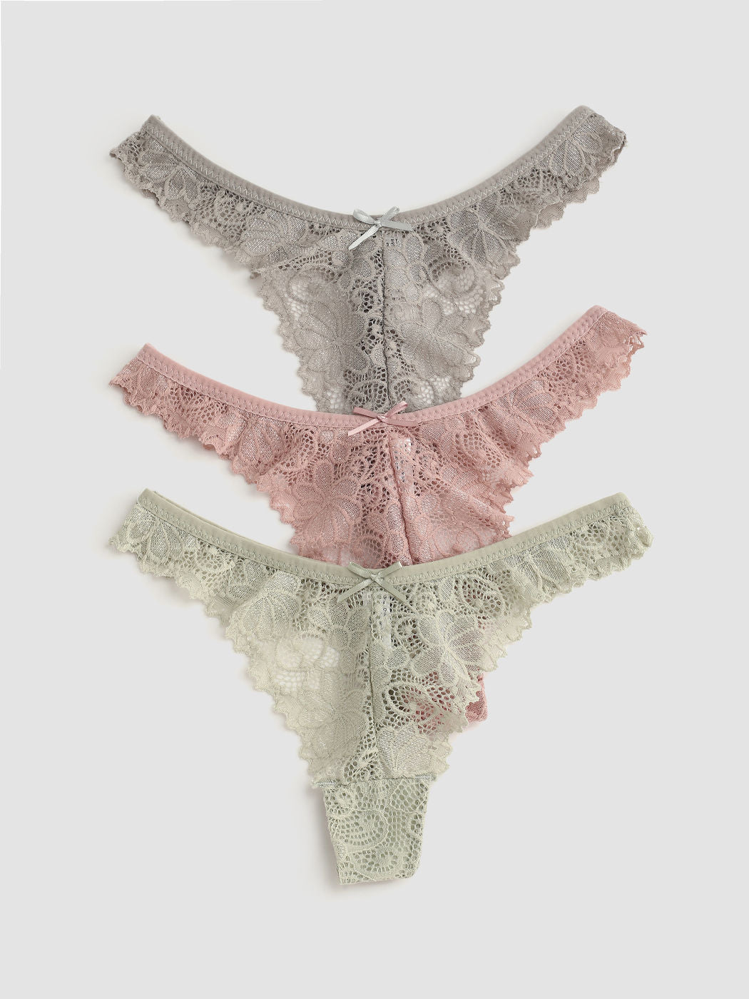 3pcs Floral Lace Mid Waist Thong