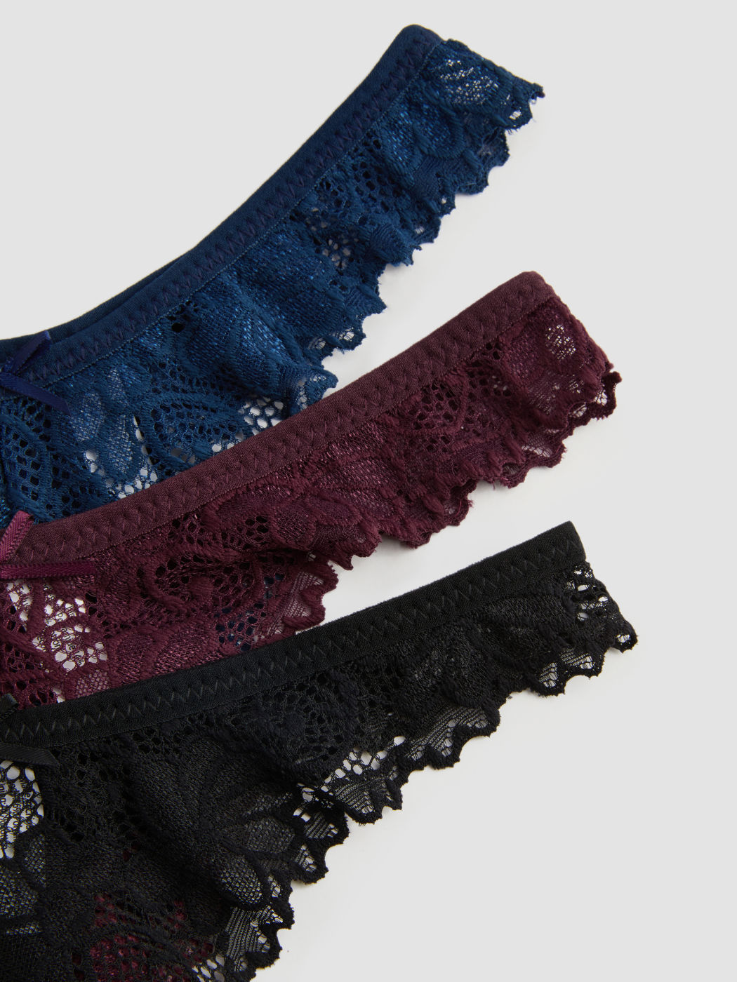 3pcs Floral Lace Mid Waist Thong
