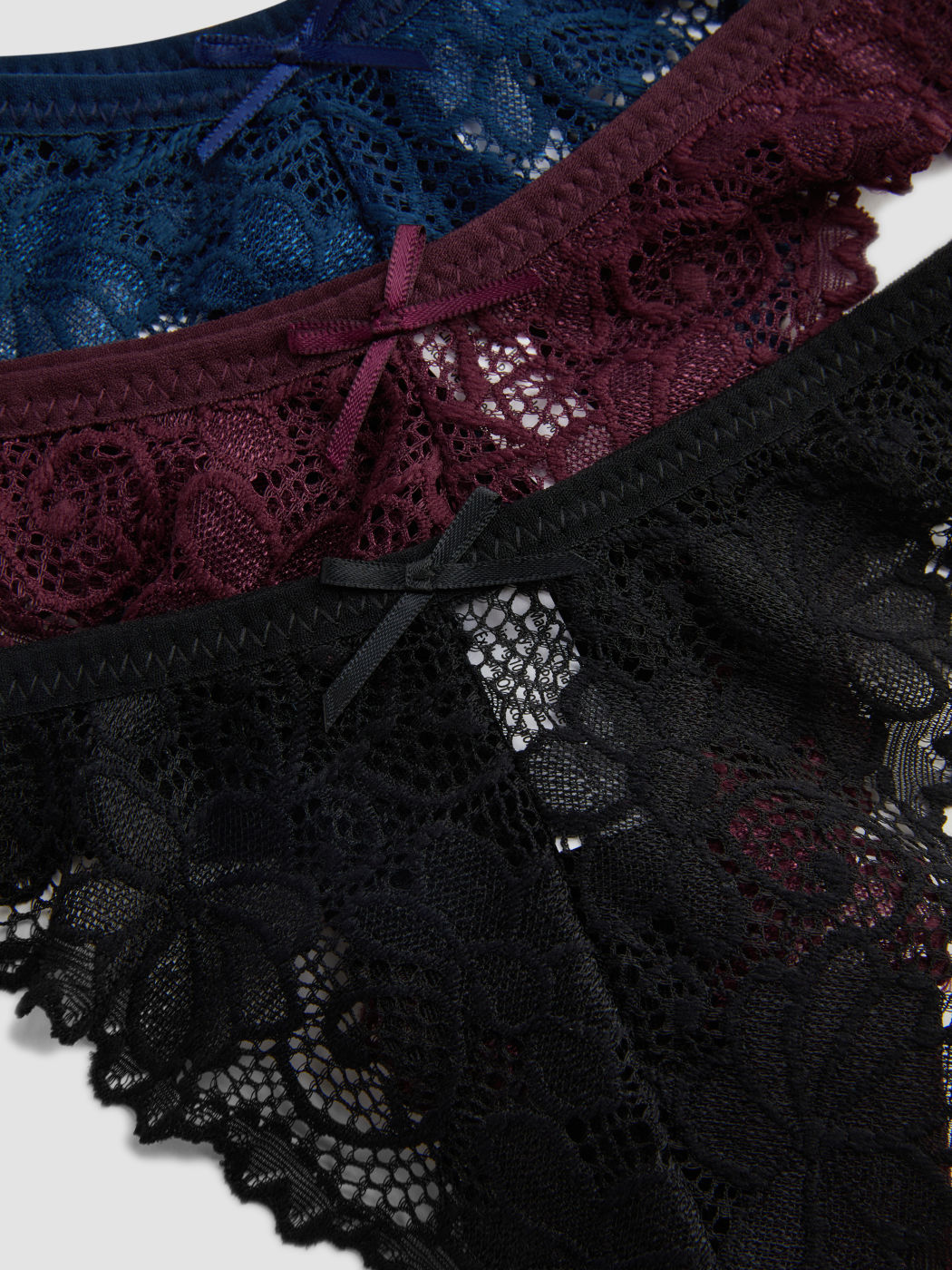 3pcs Floral Lace Mid Waist Thong