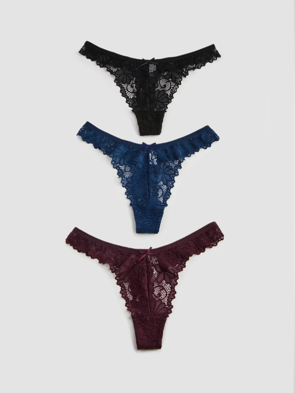 3pcs Floral Lace Mid Waist Thong