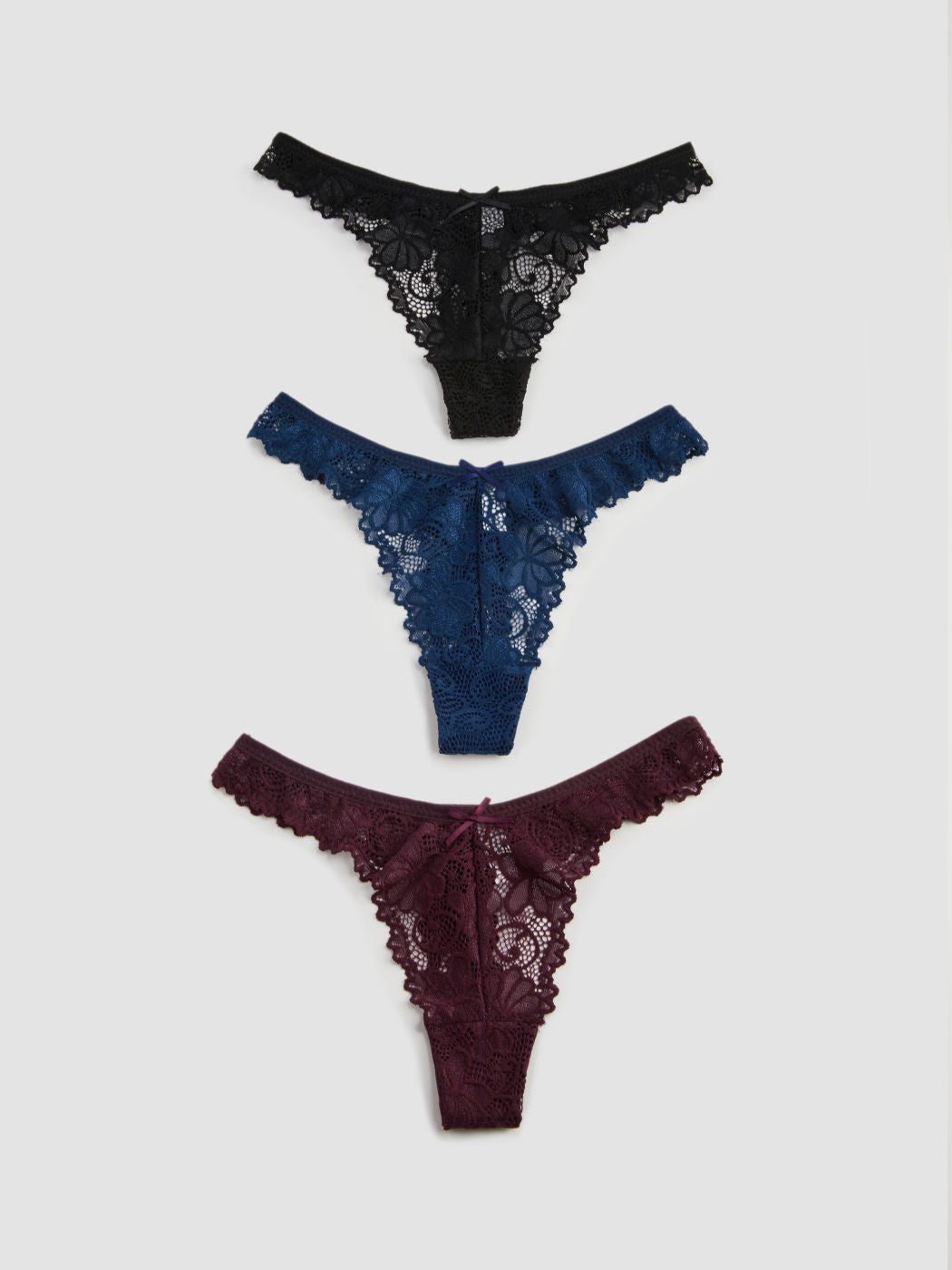 3pcs Floral Lace Mid Waist Thong