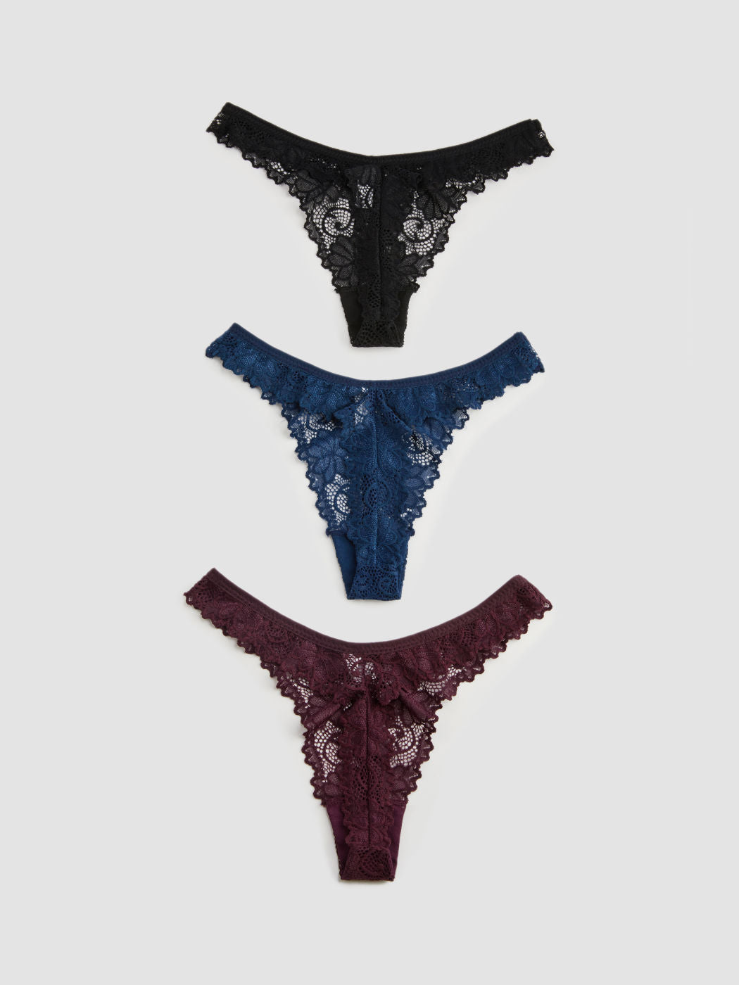 3pcs Floral Lace Mid Waist Thong