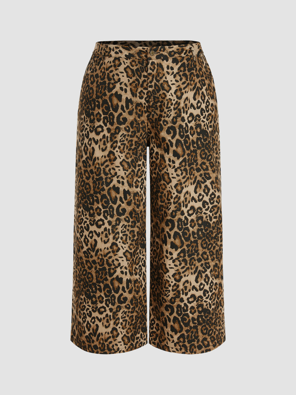 100% Cotton Mid Rise Leopard Pocket Wide Leg Trousers Curve & Plus