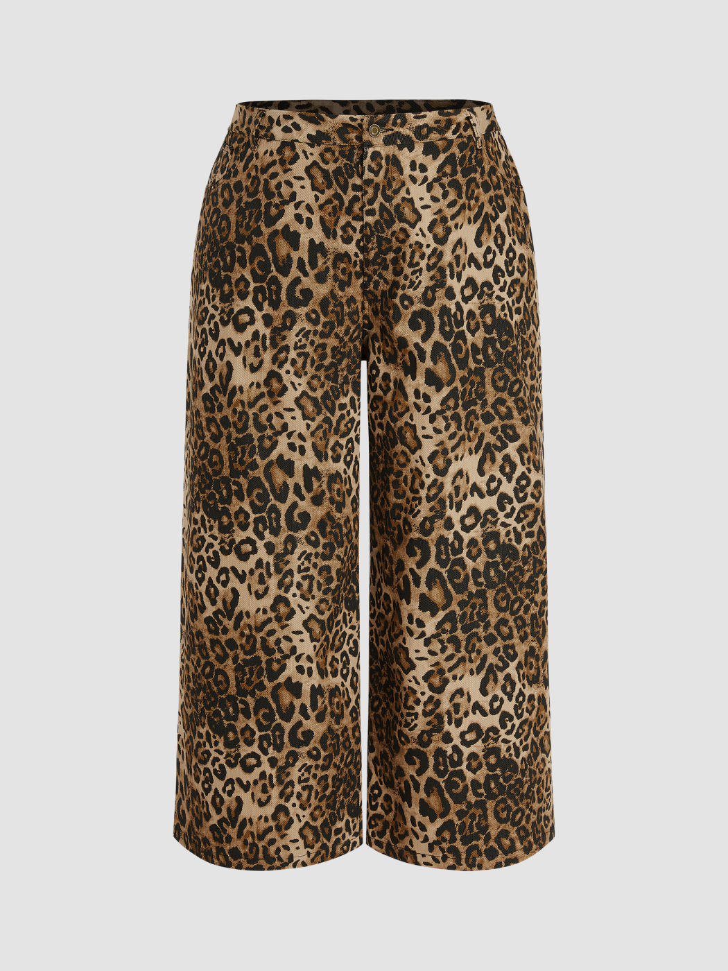 100% Cotton Mid Rise Leopard Pocket Wide Leg Trousers Curve & Plus
