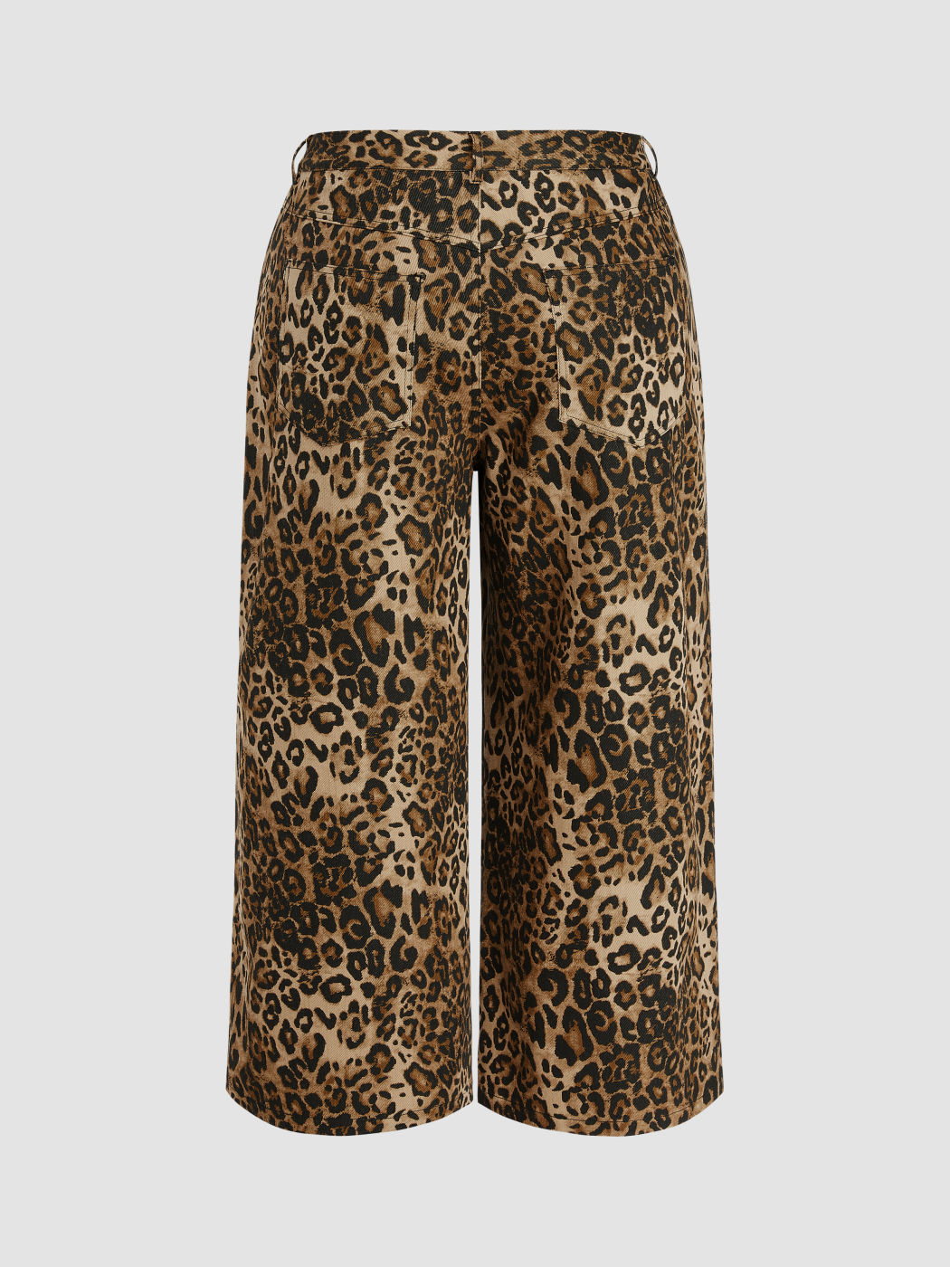 100% Cotton Mid Rise Leopard Pocket Wide Leg Trousers Curve & Plus