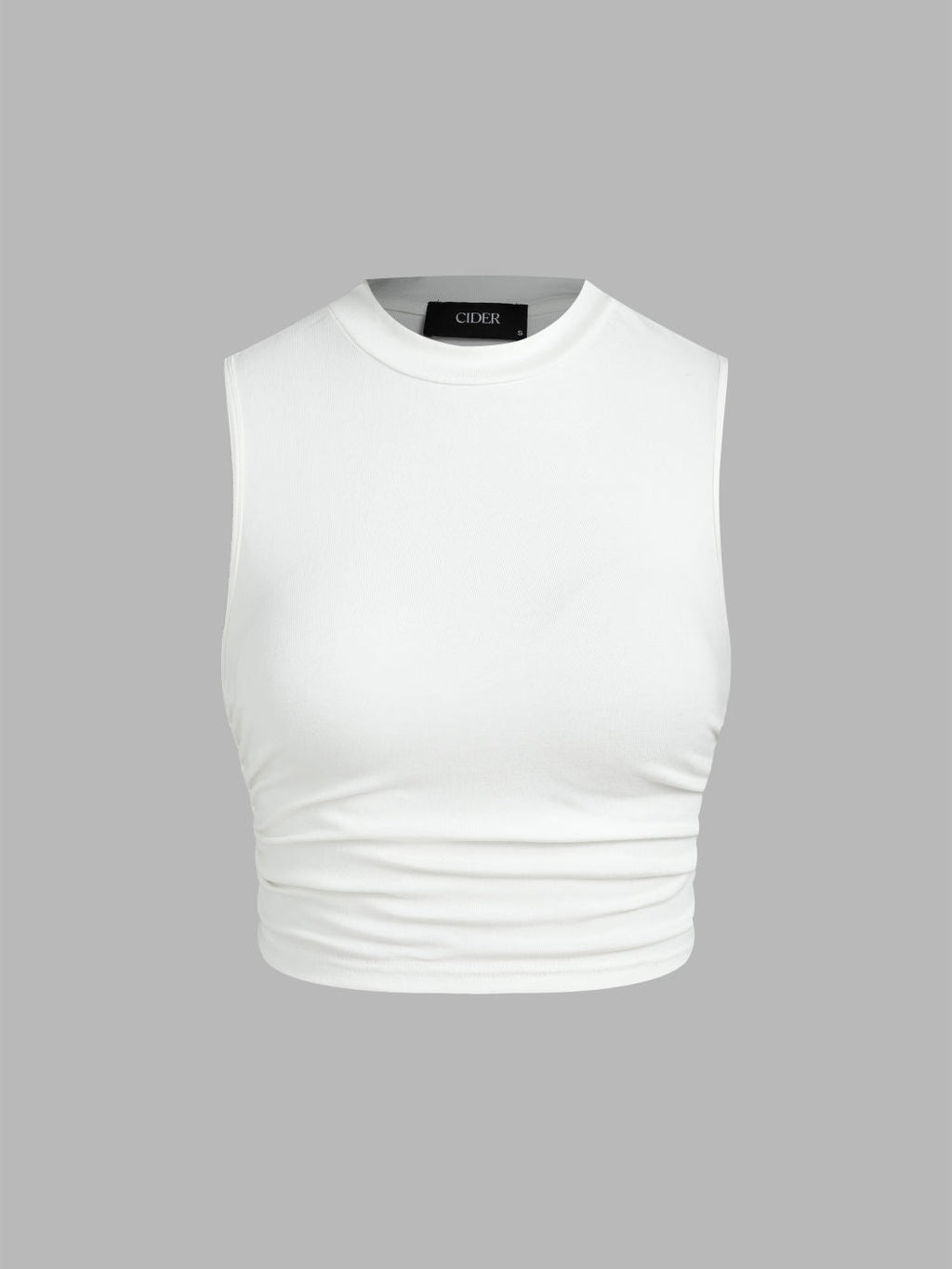 2 Pack Round Neck Solid Ruched Crop Tank Top