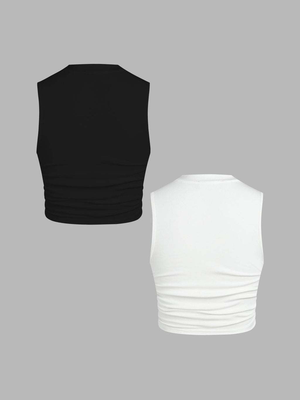 2 Pack Round Neck Solid Ruched Crop Tank Top