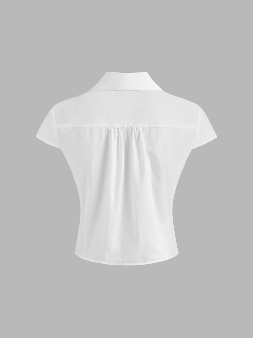 100% Cotton V-neck Solid Ruched Short Sleeve Shirt