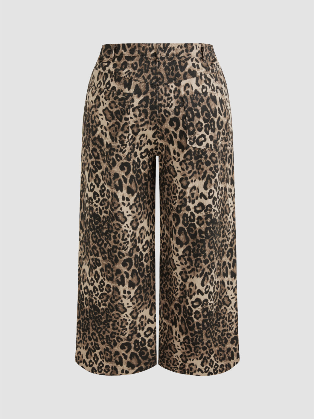 100% Cotton Mid Rise Leopard Pocket Wide Leg Trousers Curve & Plus
