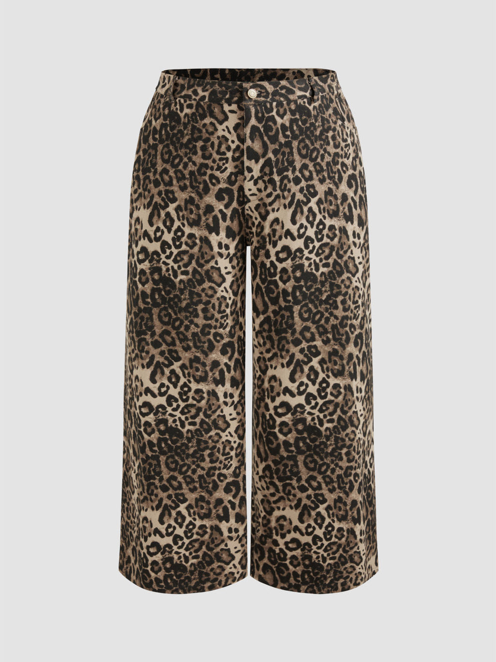 100% Cotton Mid Rise Leopard Pocket Wide Leg Trousers Curve & Plus