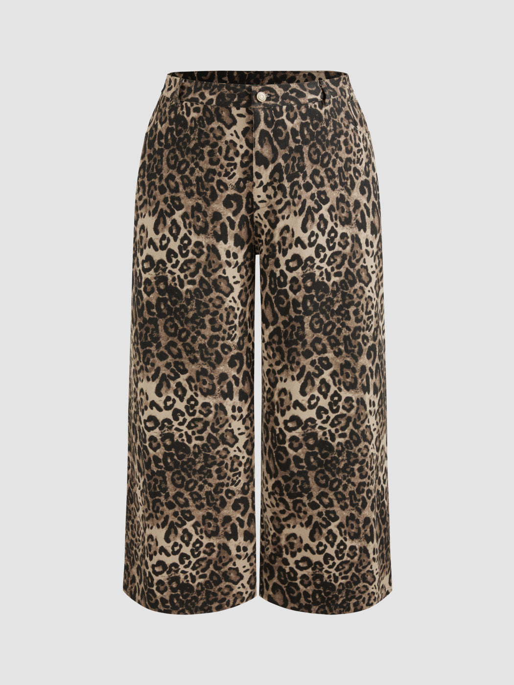 100% Cotton Mid Rise Leopard Pocket Wide Leg Trousers Curve & Plus