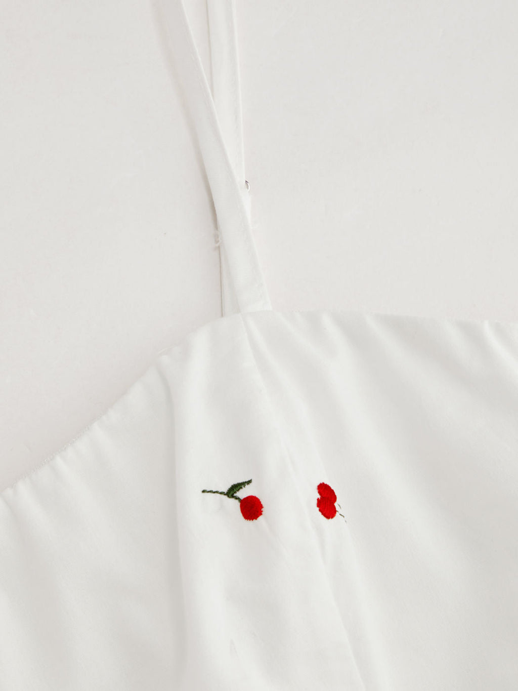 100% Cotton Square Neck Cherry Embroidery Layered Mini Dress