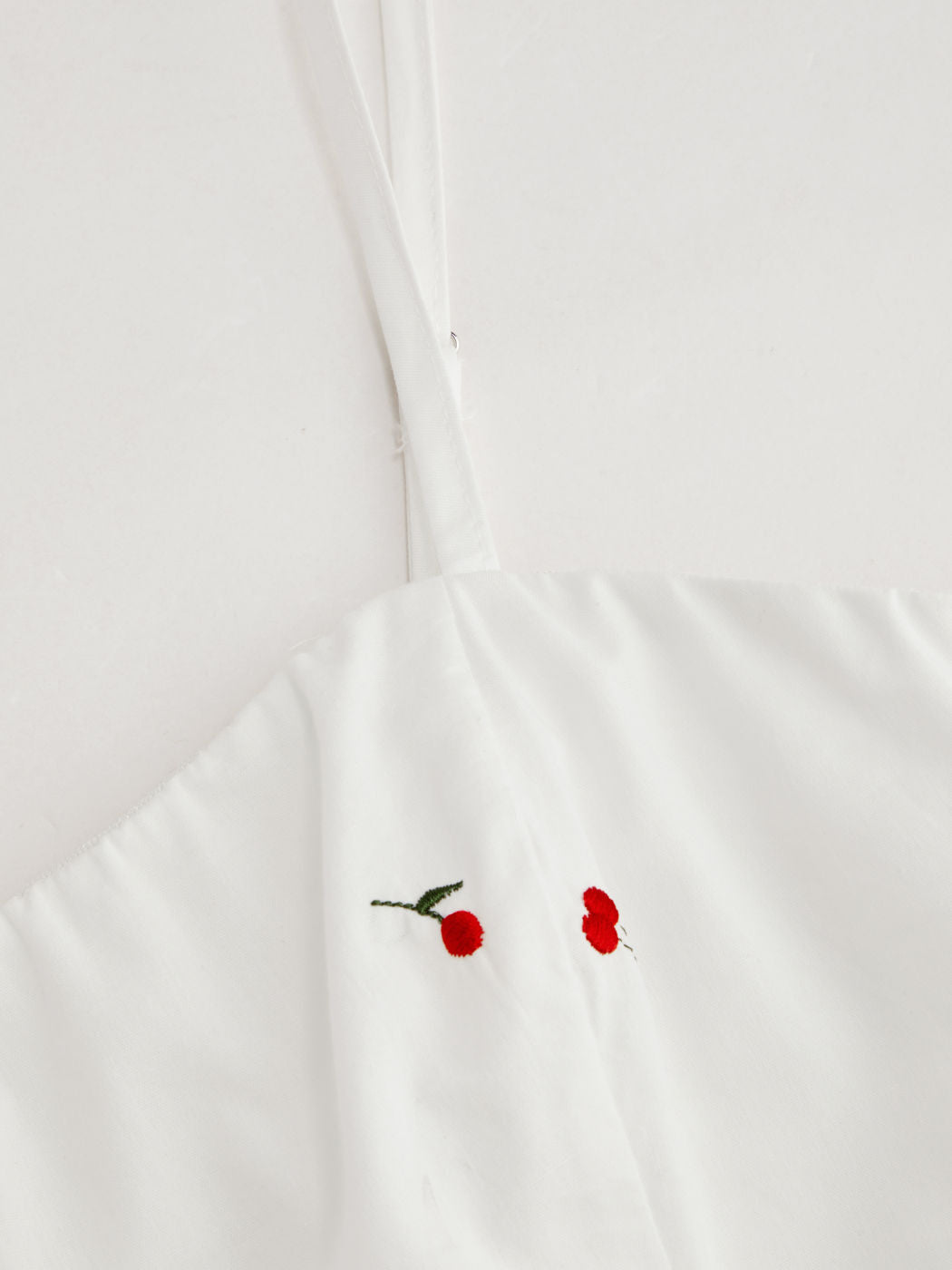 100% Cotton Square Neck Cherry Embroidery Layered Mini Dress