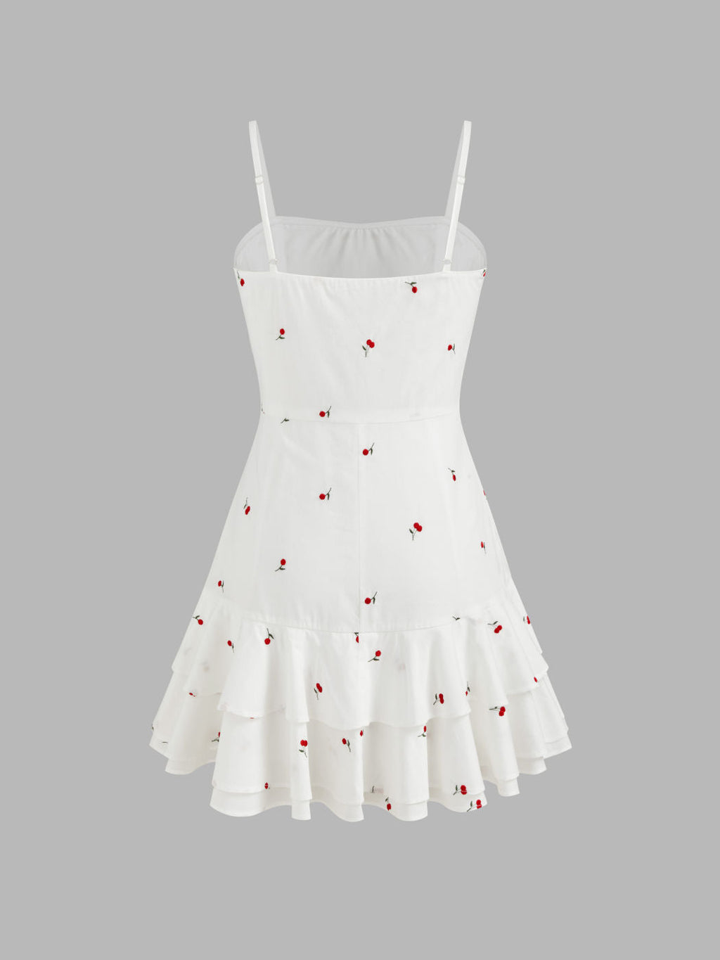 100% Cotton Square Neck Cherry Embroidery Layered Mini Dress