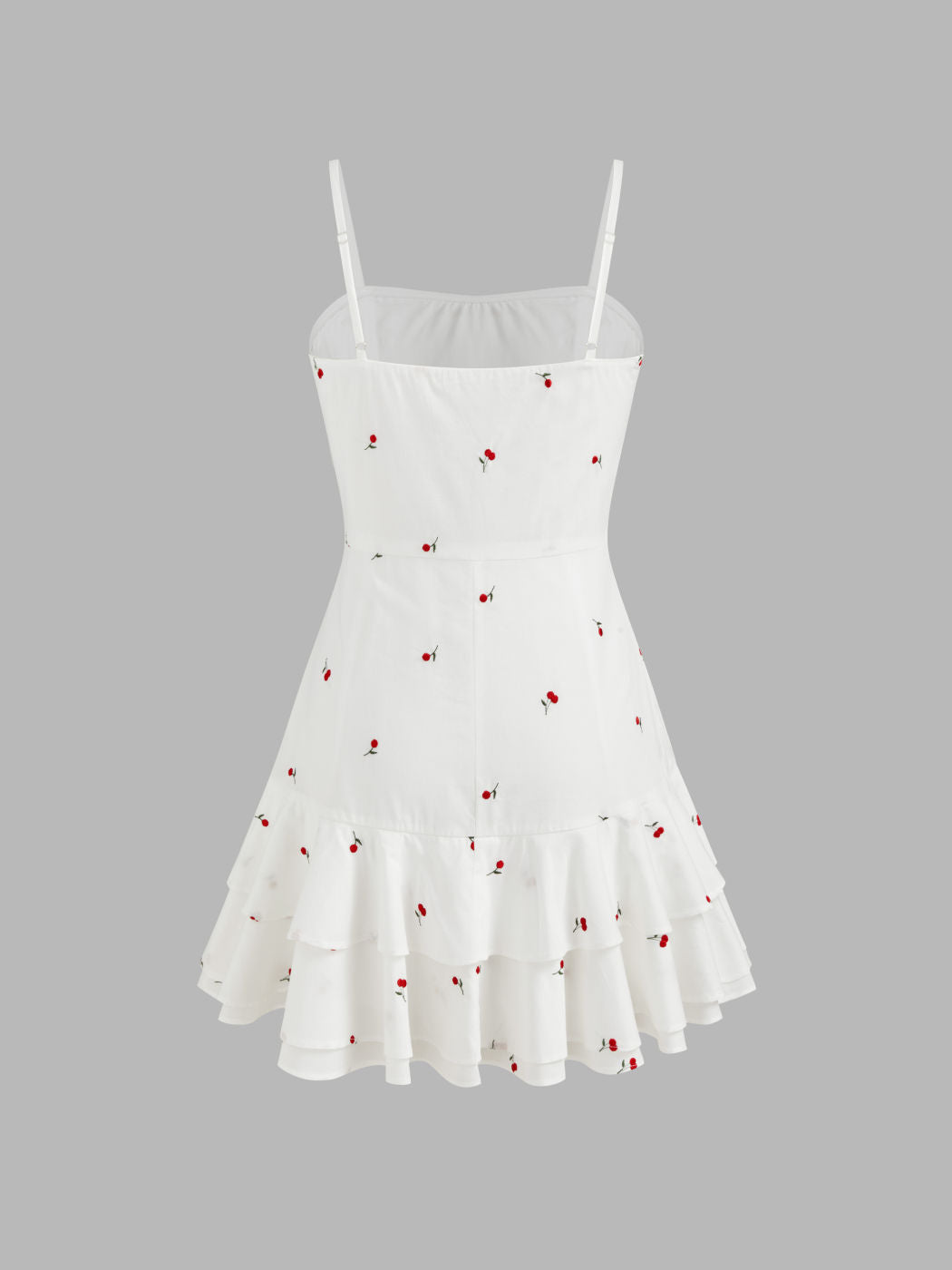 100% Cotton Square Neck Cherry Embroidery Layered Mini Dress