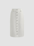 100% Cotton Mid Rise Solid Button Pocket Maxi Skirt