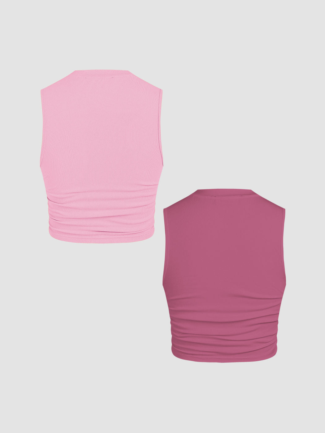 2 Pack Round Neck Solid Ruched Crop Tank Top