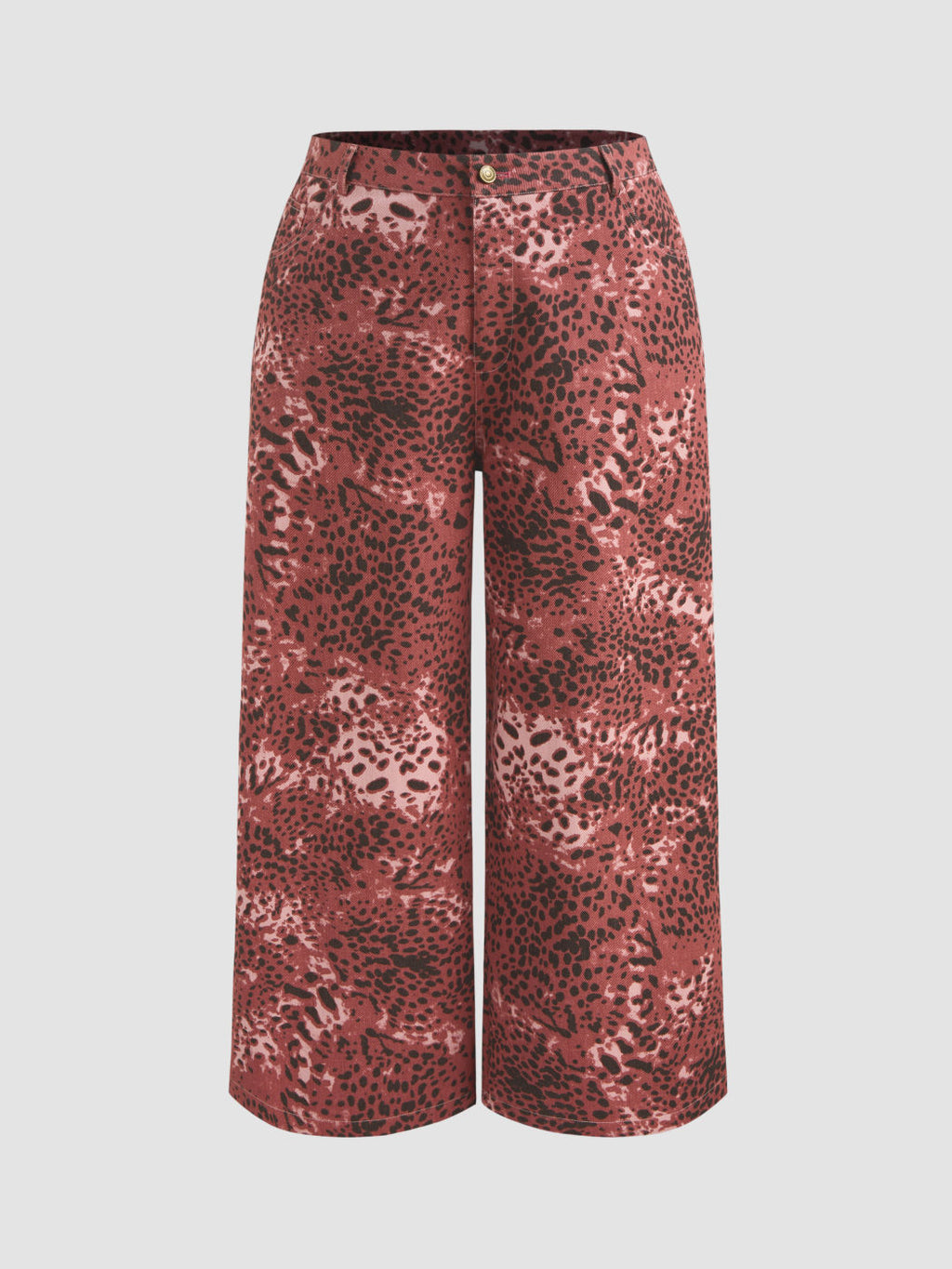 100% Cotton Mid Rise Leopard Pocket Wide Leg Trousers Curve & Plus