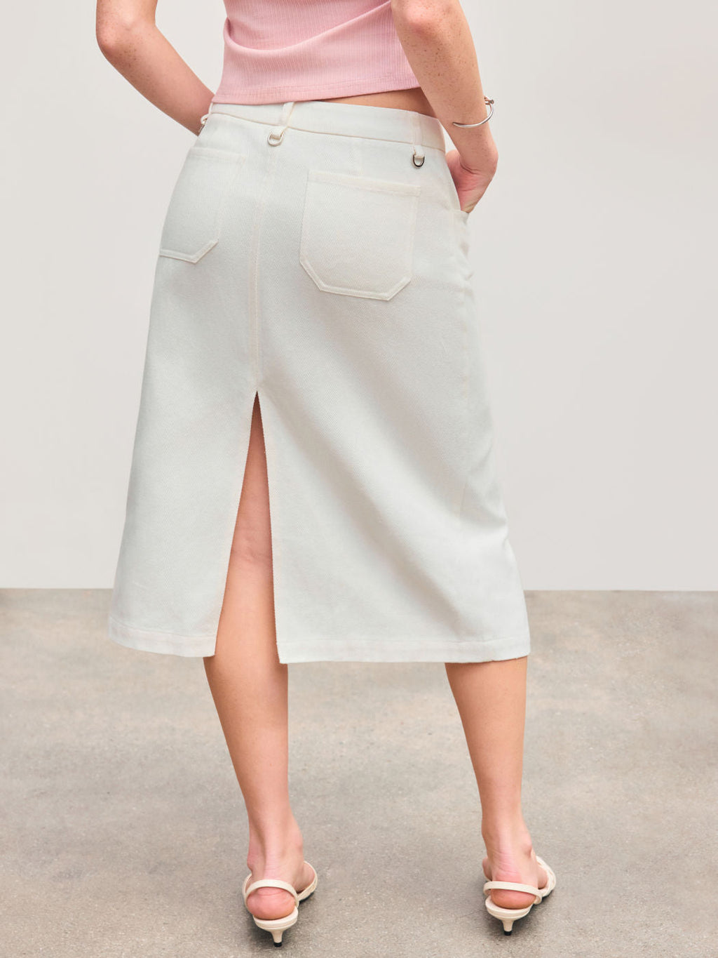 100% Cotton Mid Rise Solid Button Pocket Maxi Skirt