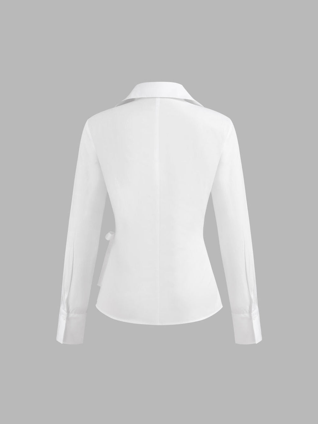 100% Cotton Collar Solid Wrap Knotted Long Sleeve Shirt