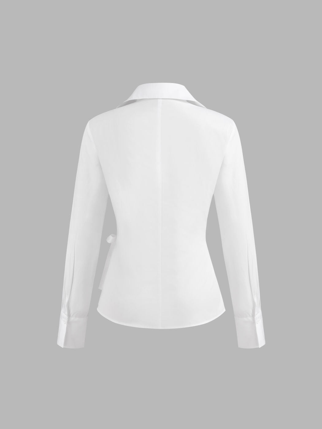 100% Cotton Collar Solid Wrap Knotted Long Sleeve Shirt