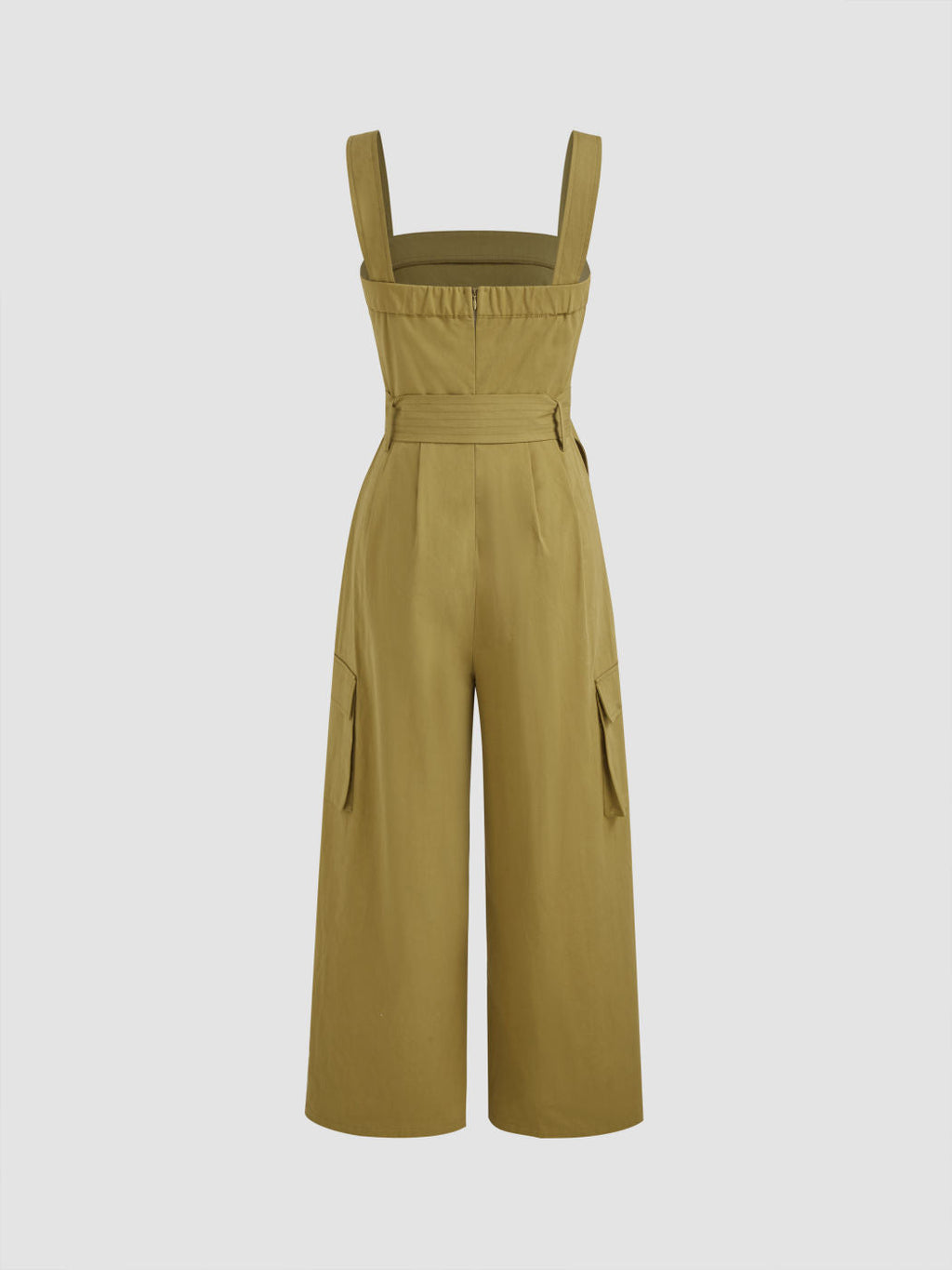 100% Cotton Solid Pocket Cargo Jumpsuit With Belt
