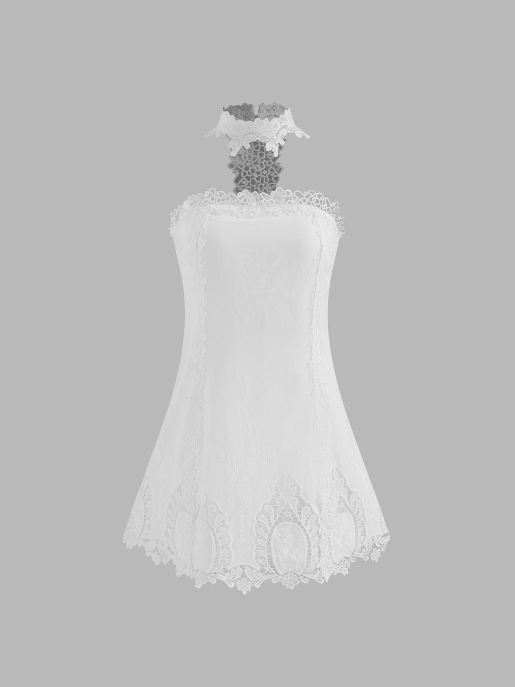 100% Cotton Halter Neckline Solid Embroidery Trim Mini Dress With Solid Shorts