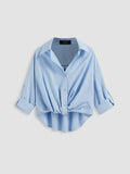 100% Cotton Collar Solid Knotted Long Sleeve Shirt