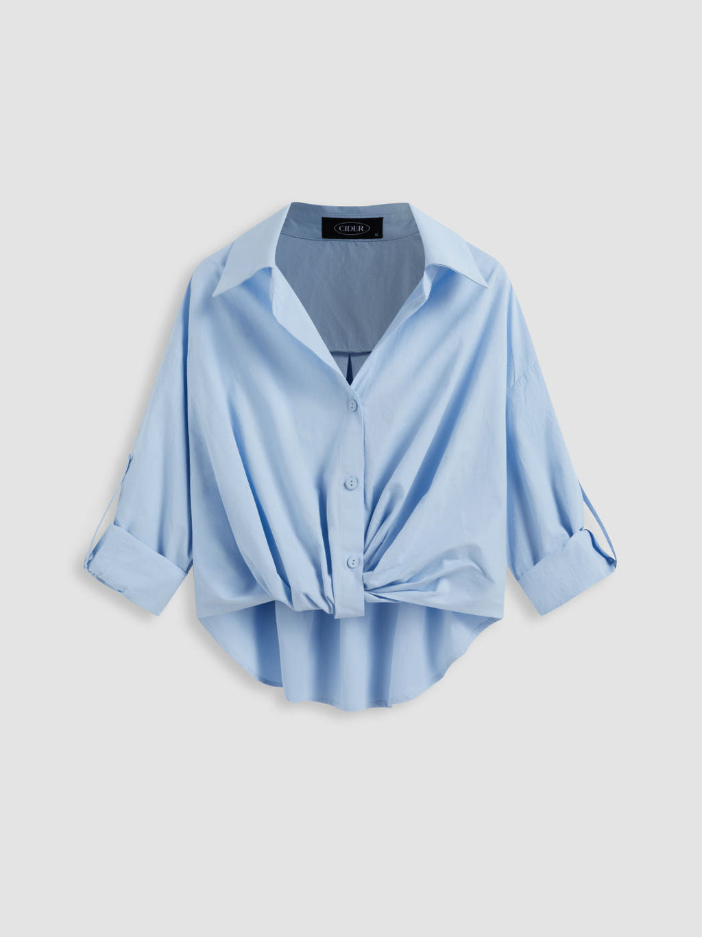 100% Cotton Collar Solid Knotted Long Sleeve Shirt