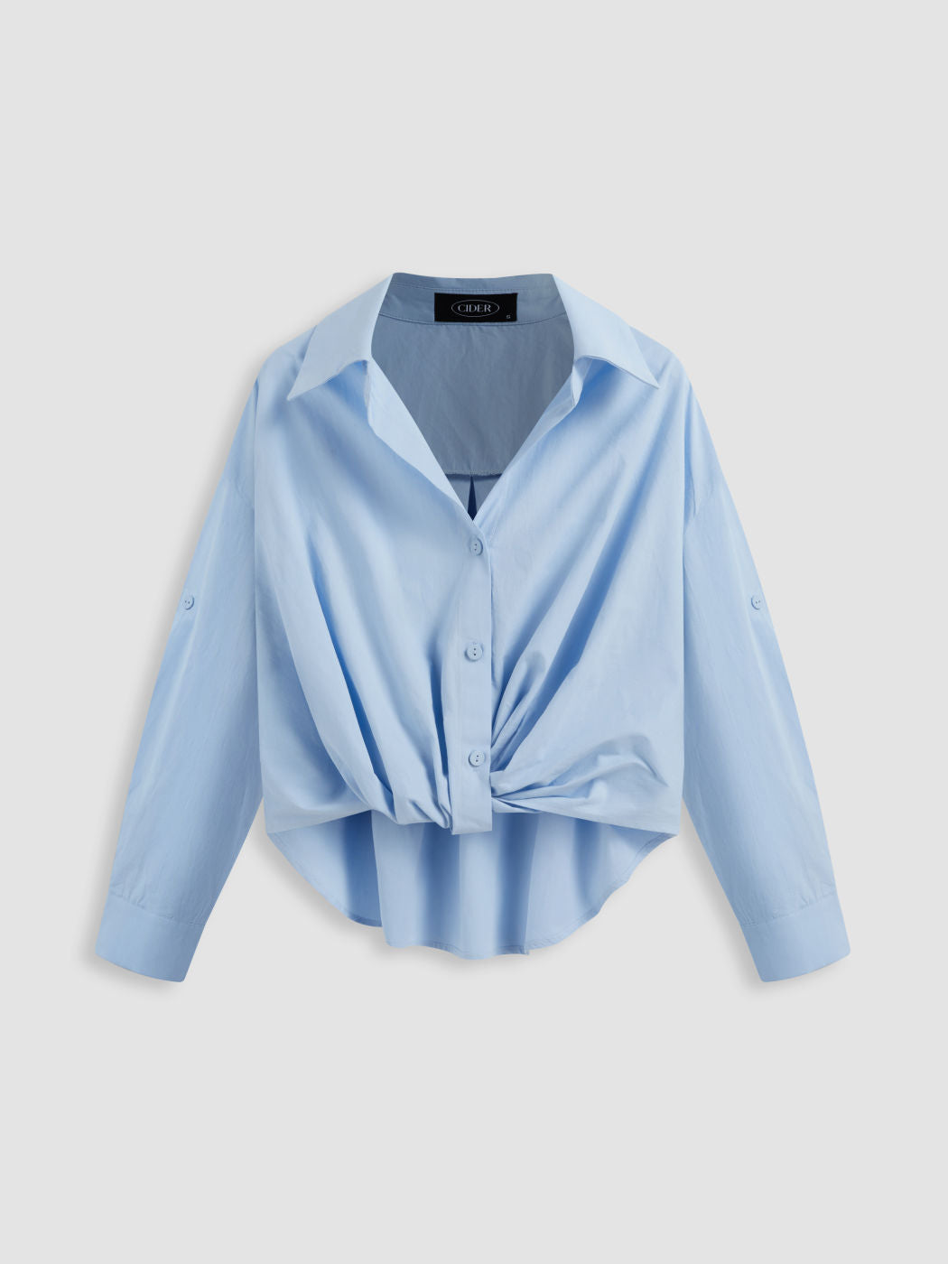 100% Cotton Collar Solid Knotted Long Sleeve Shirt