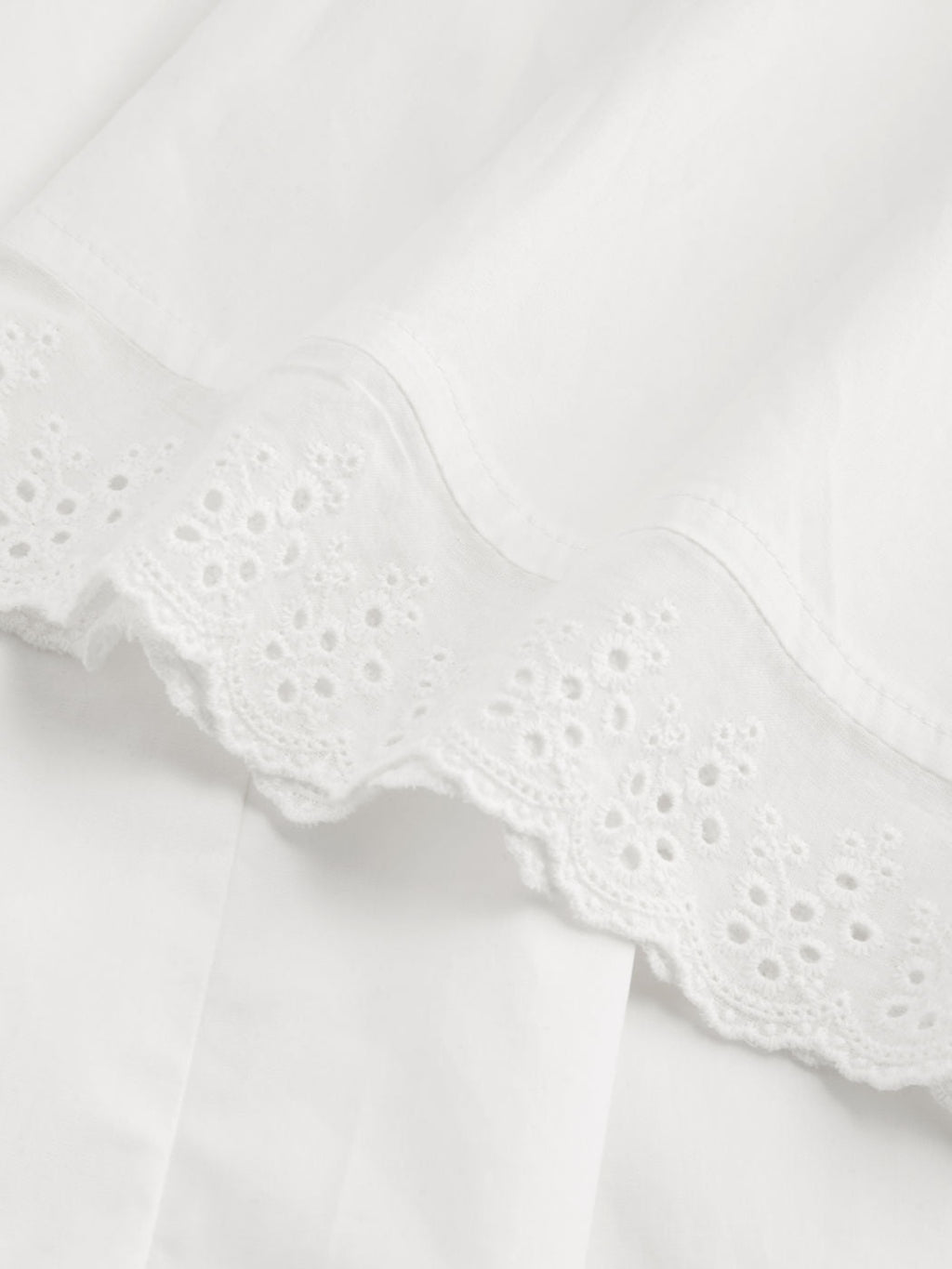 100% Cotton Square Neck Solid Broderie Anglaise Hem Knotted Mini Dress
