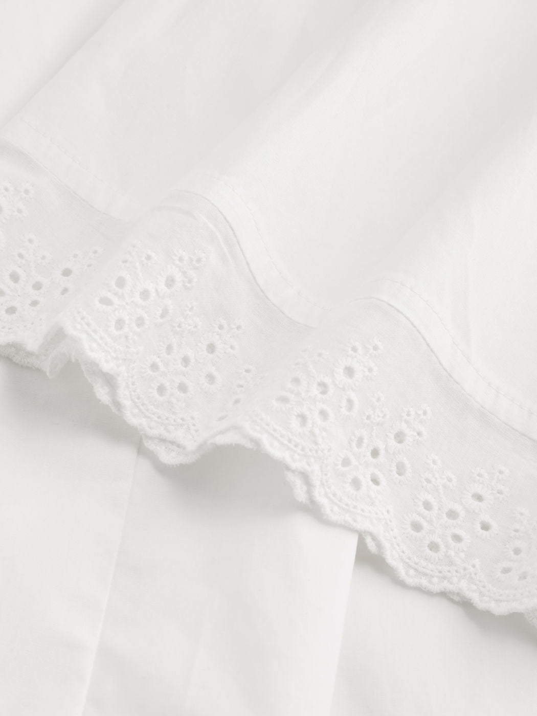 100% Cotton Square Neck Solid Broderie Anglaise Hem Knotted Mini Dress