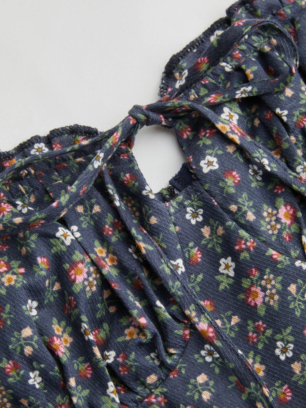 100% Cotton Sweetheart Floral Knotted Tiered Mini Dress