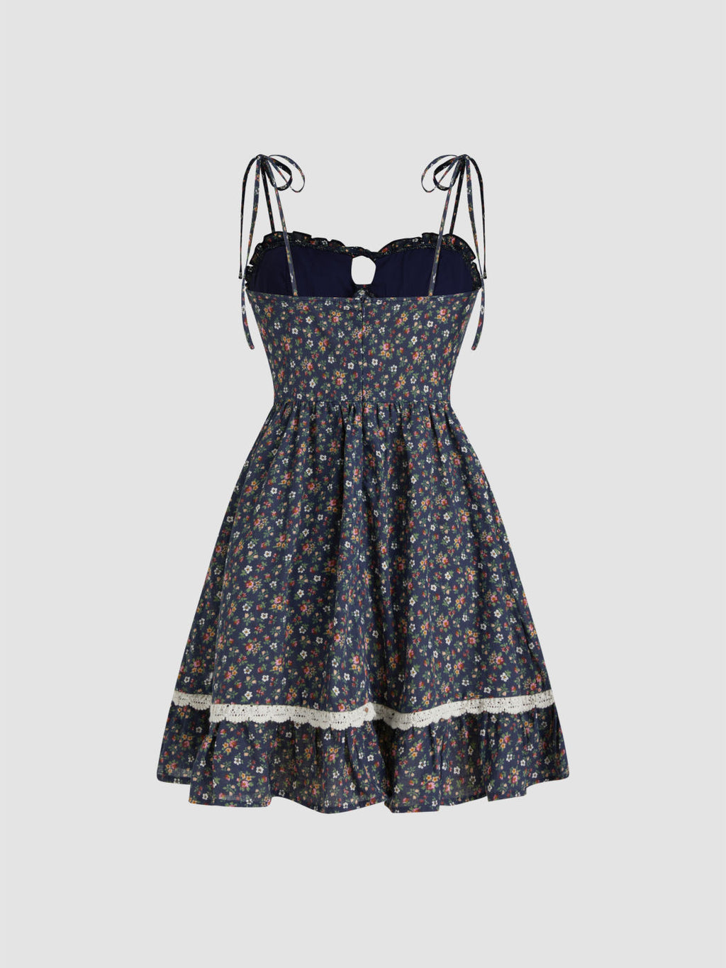100% Cotton Sweetheart Floral Knotted Tiered Mini Dress