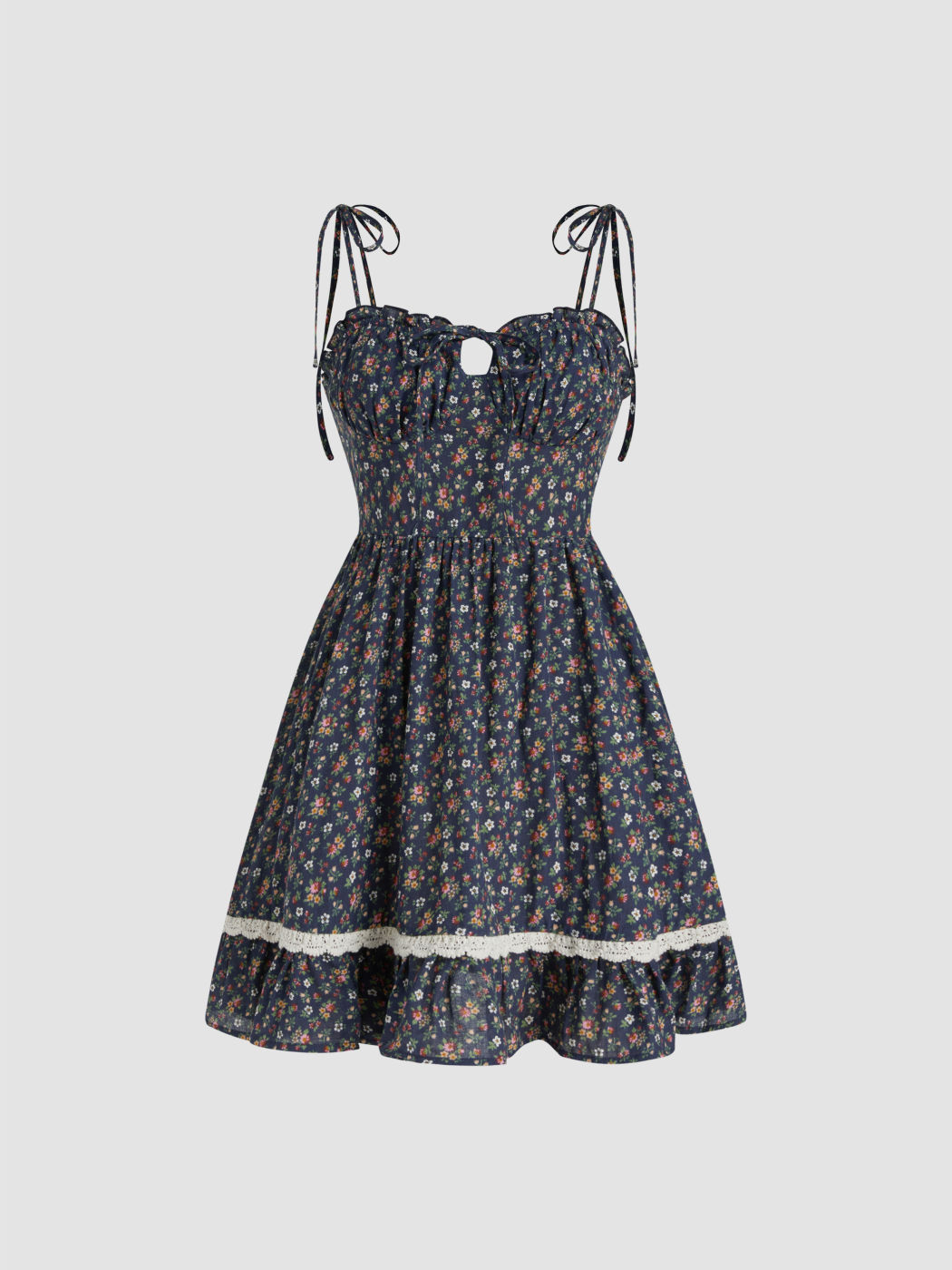 100% Cotton Sweetheart Floral Knotted Tiered Mini Dress