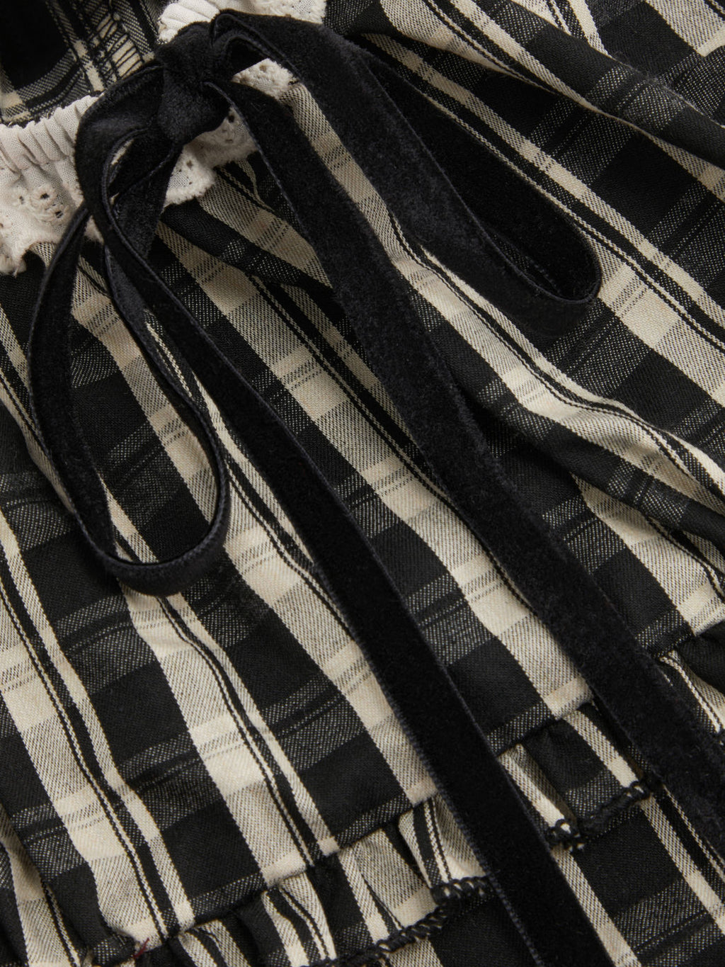 100% Cotton Check Knotted Lettuce Trim Shirred Top