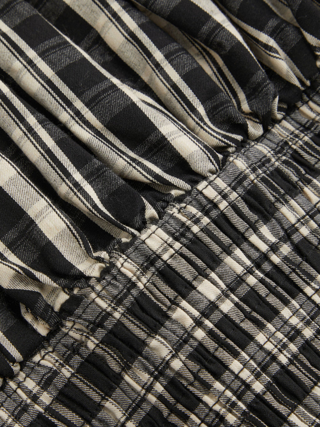 100% Cotton Check Knotted Lettuce Trim Shirred Top