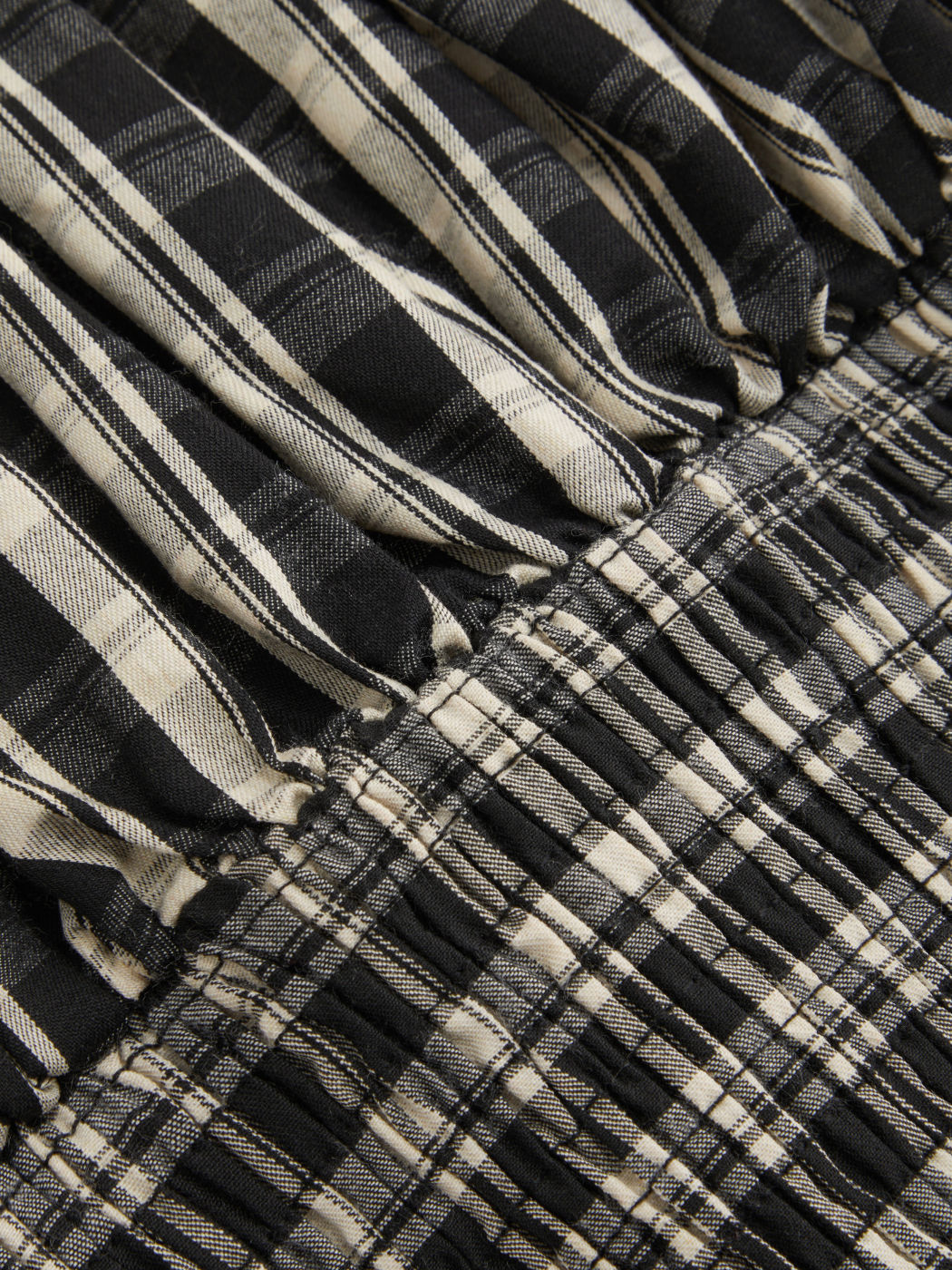 100% Cotton Check Knotted Lettuce Trim Shirred Top