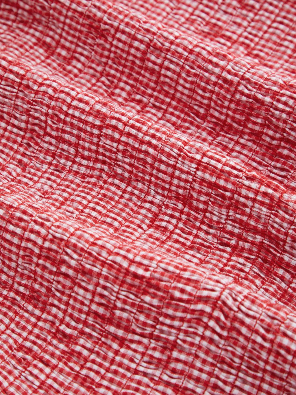 100% Cotton Gingham Tie Front Bow Shirred Top