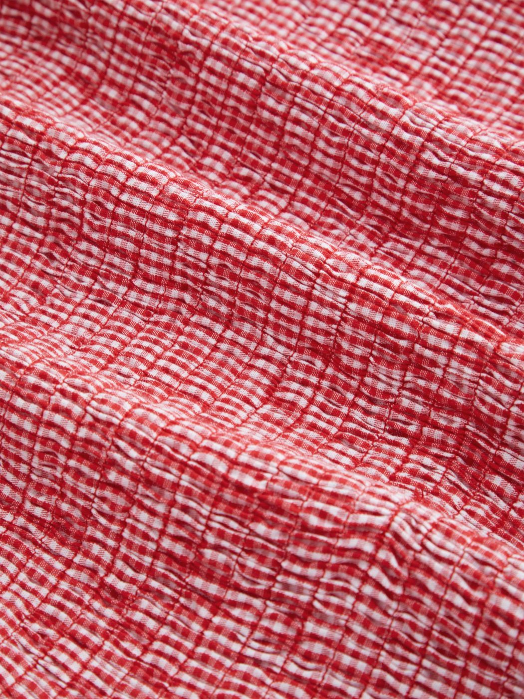 100% Cotton Gingham Tie Front Bow Shirred Top