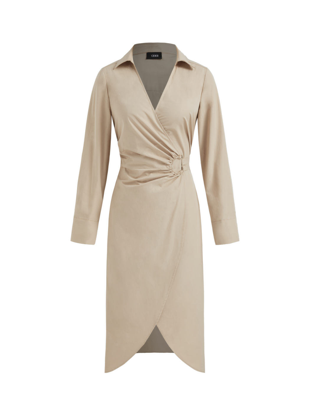 100% Cotton V-neck Ruched Knotted Wrap Midi Dress